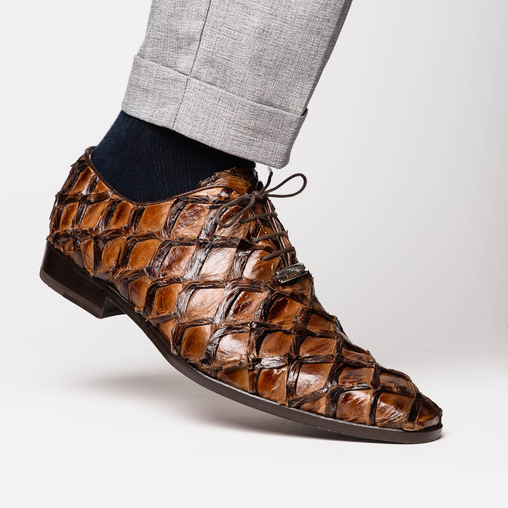 Marco Di Milano Genuine Pirarucu Exotic Lace-Up Olivieri Clear Brown