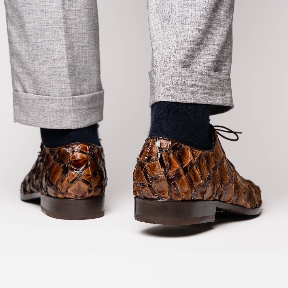 Marco Di Milano Genuine Pirarucu Exotic Lace-Up Olivieri Clear Brown