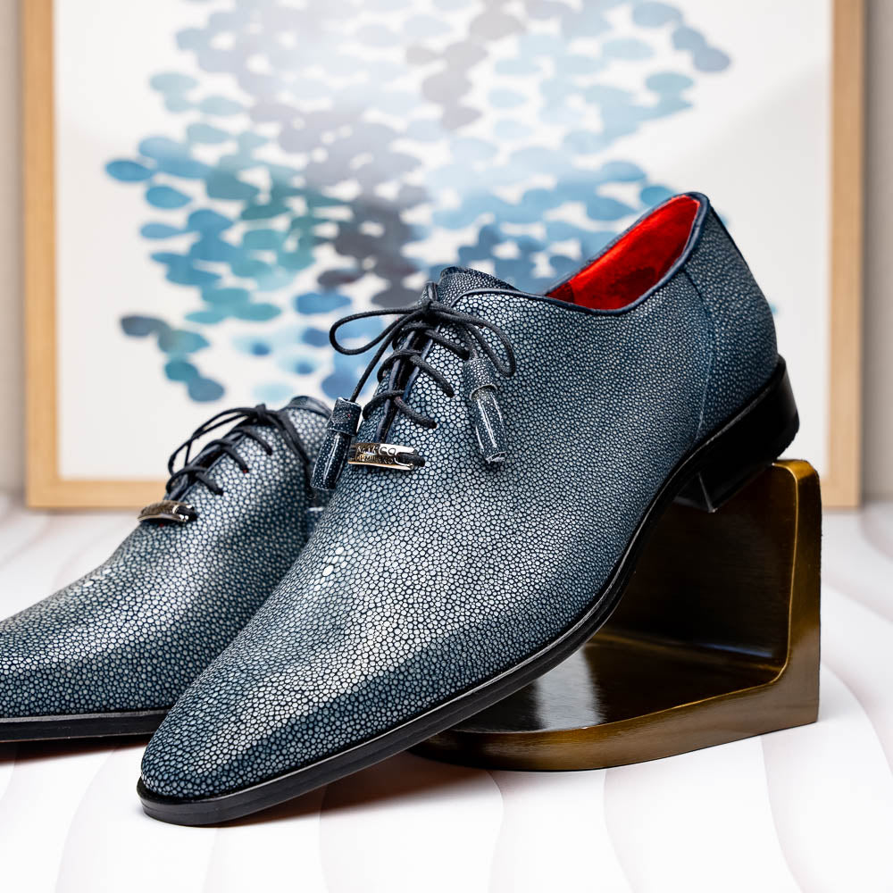Pannuci Exotic Men's Shoes Classic Dress Oxford Tasseled Laces Navy