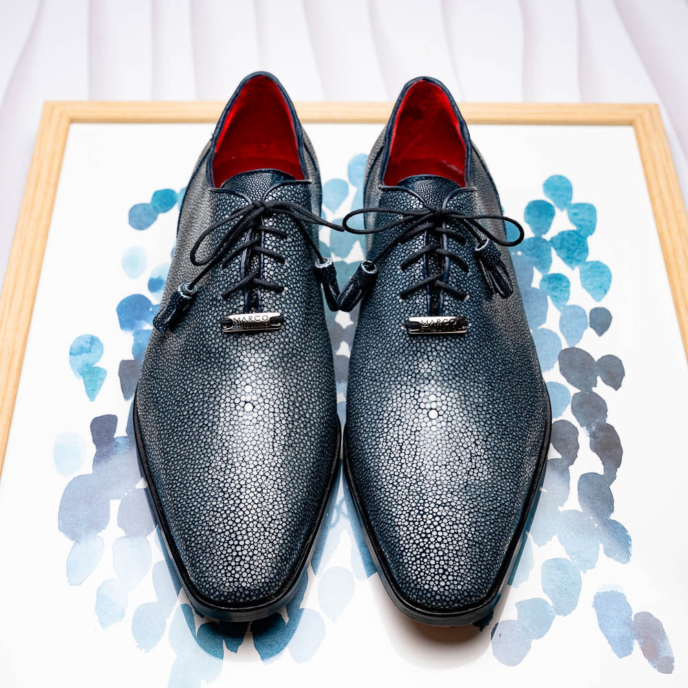 Pannuci Exotic Men's Shoes Classic Dress Oxford Tasseled Laces Navy
