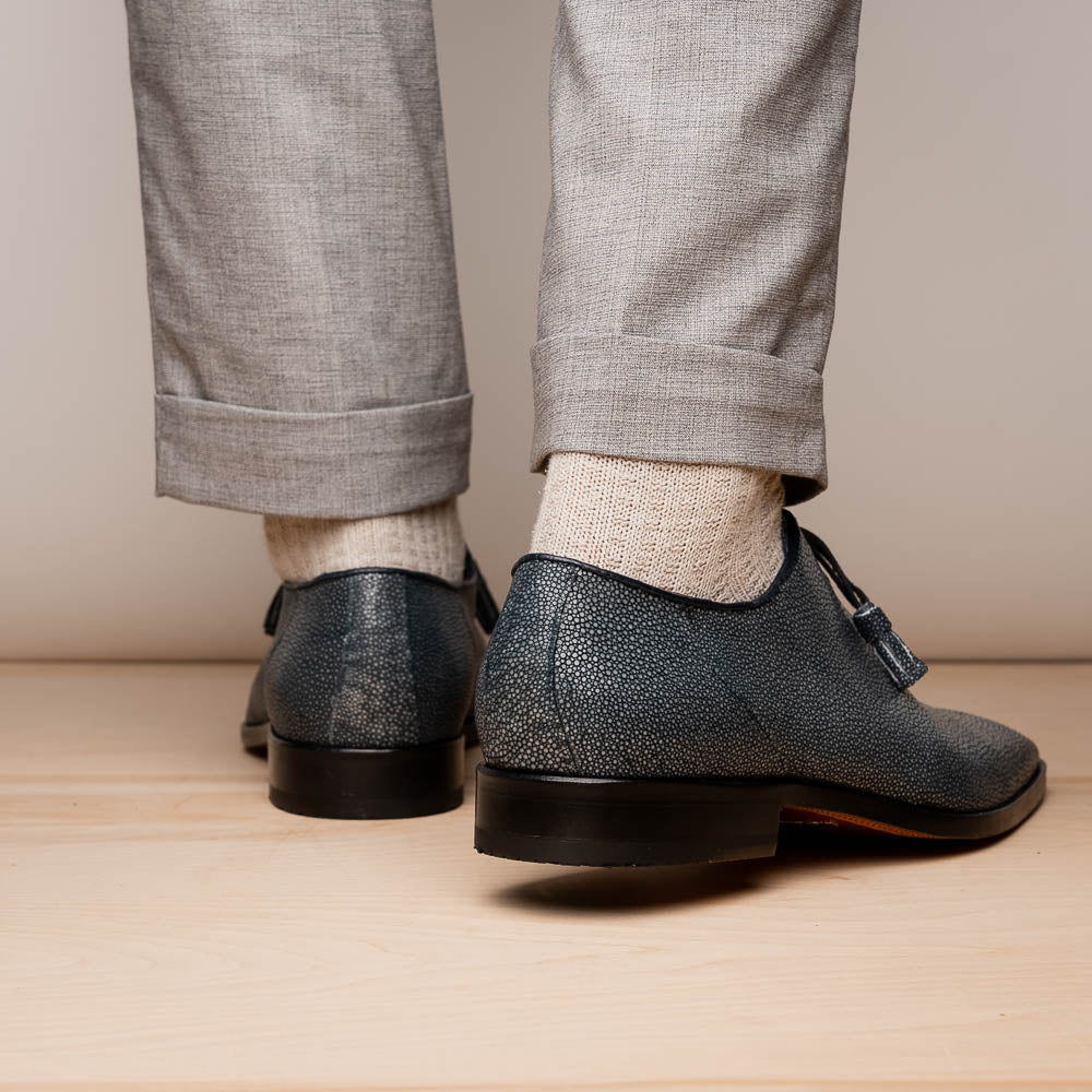 Pannuci Exotic Men's Shoes Classic Dress Oxford Tasseled Laces Navy