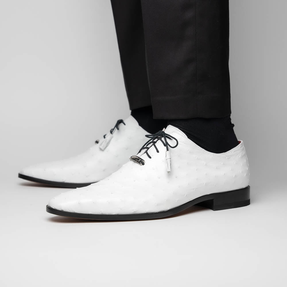 Criss Genuine Ostrich Quill Oxford Dress Shoes  White