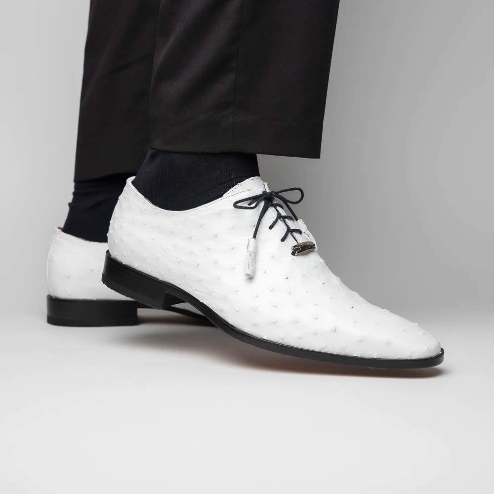 Criss Genuine Ostrich Quill Oxford Dress Shoes  White