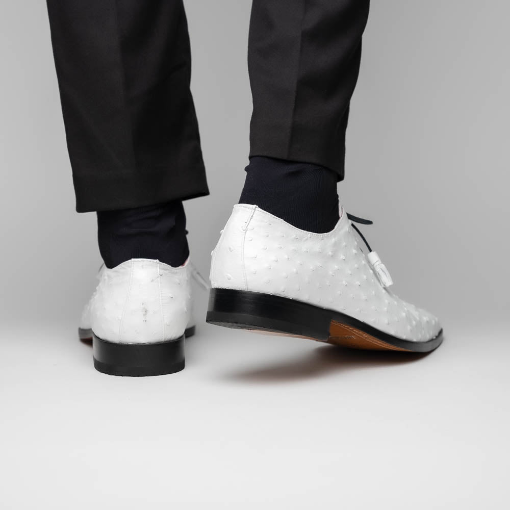 Criss Genuine Ostrich Quill Oxford Dress Shoes  White