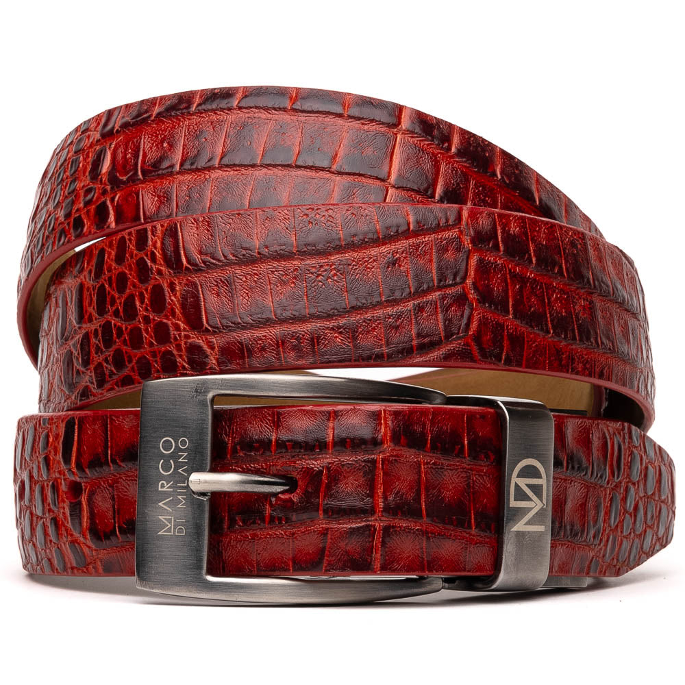 Riccardo Genuine Exotic Caiman Fuscus-Belly Belt Antique Red