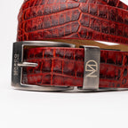 Riccardo Genuine Exotic Caiman Fuscus-Belly Belt Antique Red