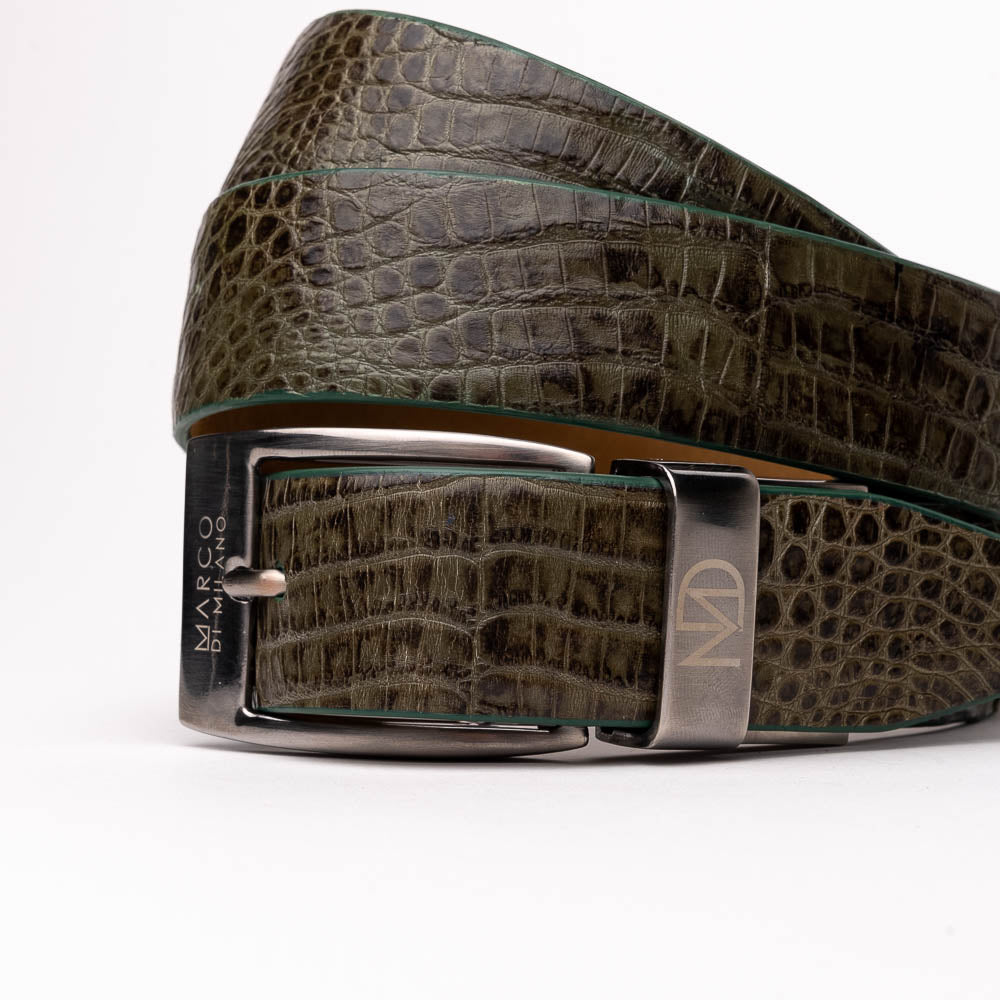 Riccardo Genuine Exotic Caiman Fuscus-belly Belt Rustic Olive