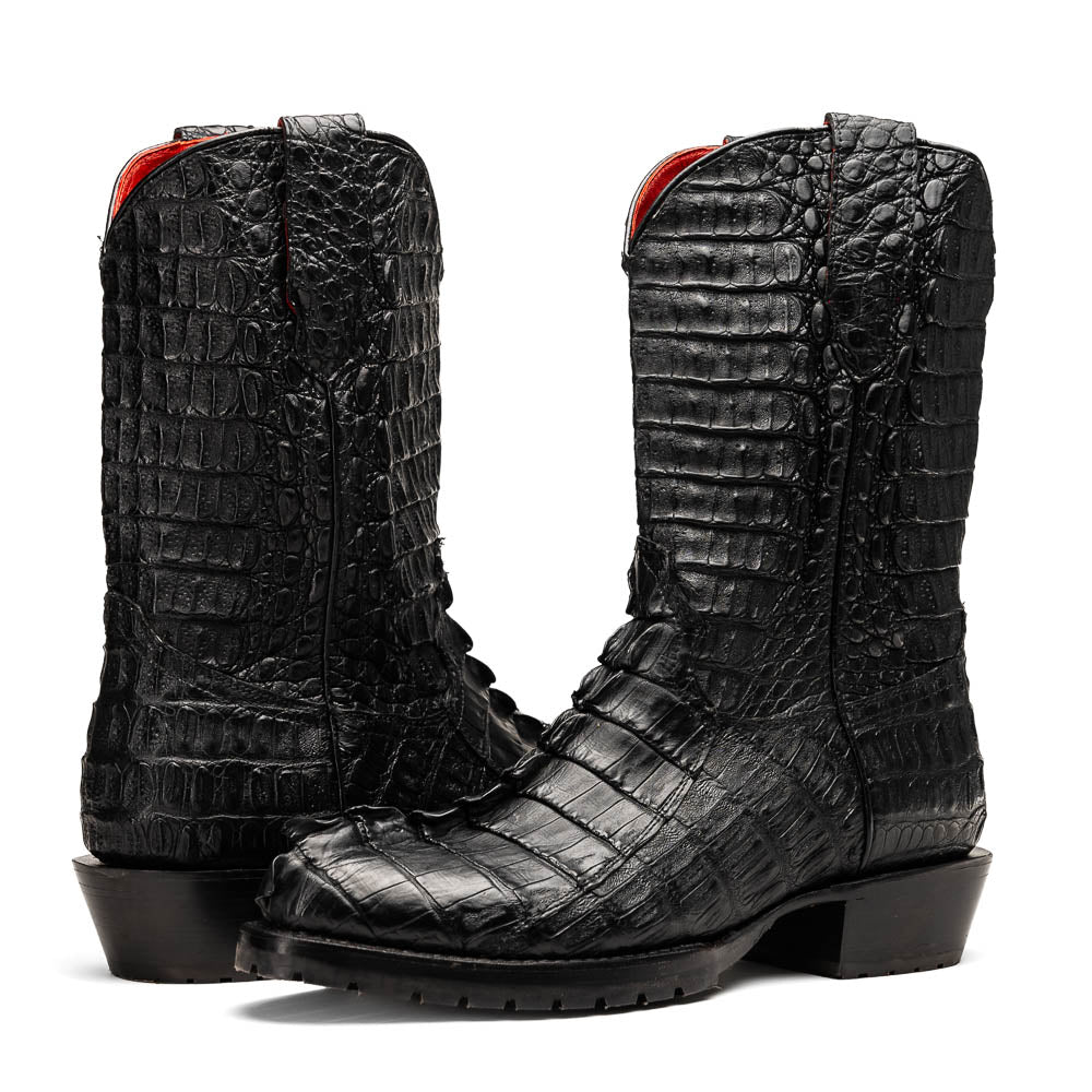 MARLBORO Genuine Hornback Caiman Skin Cowboy Boot Black