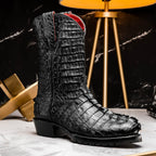 MARLBORO Genuine Hornback Caiman Skin Cowboy Boot Black