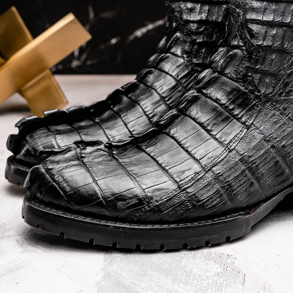 MARLBORO Genuine Hornback Caiman Skin Cowboy Boot Black