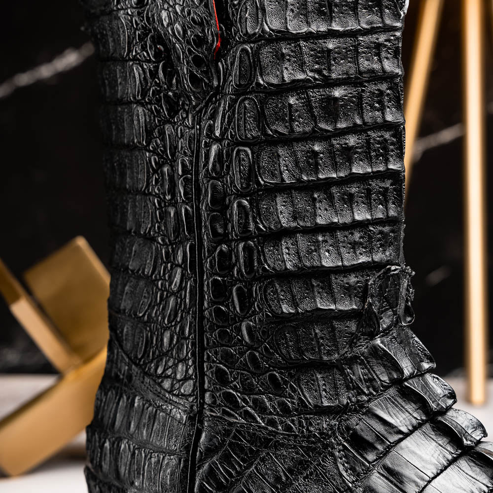 MARLBORO Genuine Hornback Caiman Skin Cowboy Boot Black
