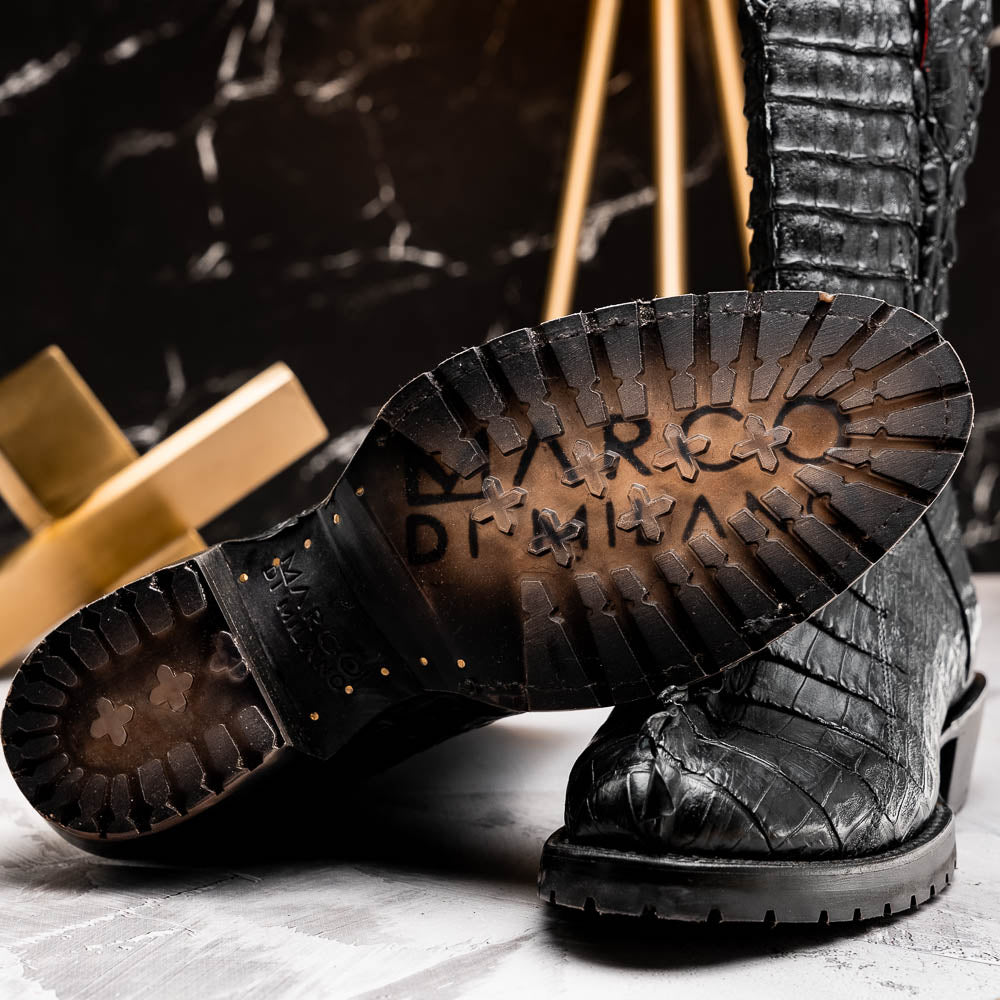 MARLBORO Genuine Hornback Caiman Skin Cowboy Boot Black