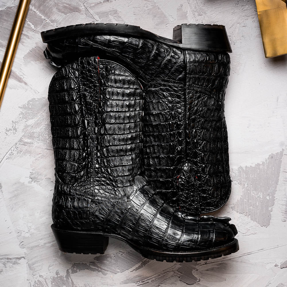 MARLBORO Genuine Hornback Caiman Skin Cowboy Boot Black