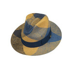 Men's Bruno Capelo Genuine Straw Fedora Hat Cubano CU403 Denim/Cognac
