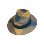 Men's Bruno Capelo Genuine Straw Fedora Hat Cubano CU403 Denim/Cognac