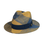 Men's Bruno Capelo Genuine Straw Fedora Hat Cubano CU403 Denim/Cognac