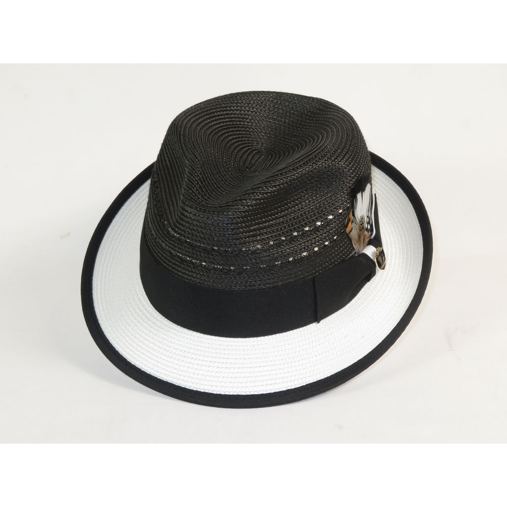 Men's Bruno Capelo 2-Tone Straw Fedora Hat CASANOVA CV890 White/Black