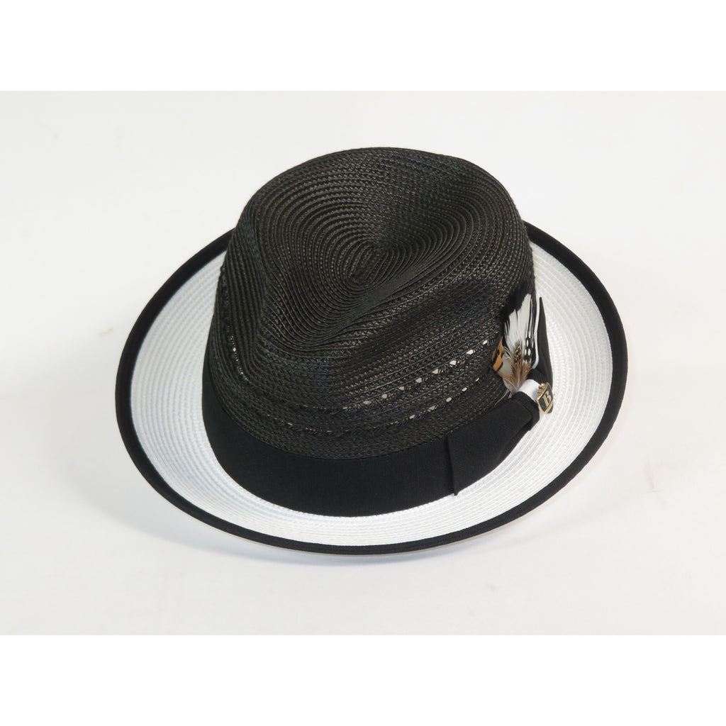 Men's Bruno Capelo 2-Tone Straw Fedora Hat CASANOVA CV890 White/Black