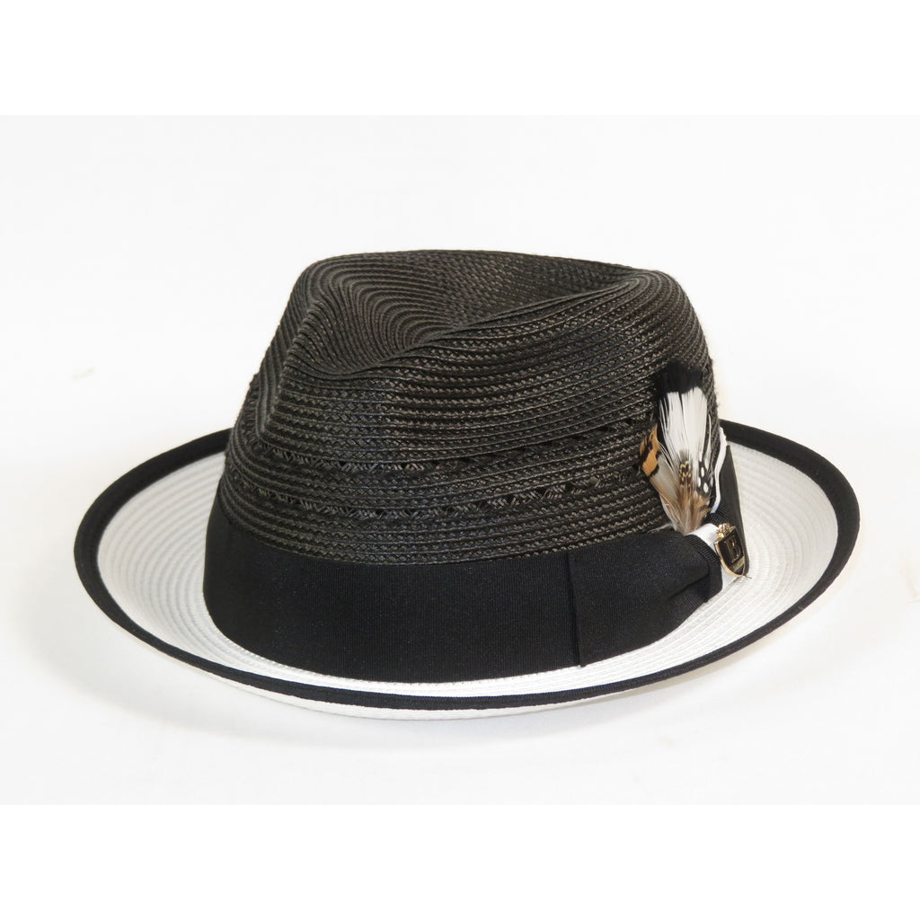 Men's Bruno Capelo 2-Tone Straw Fedora Hat CASANOVA CV890 White/Black