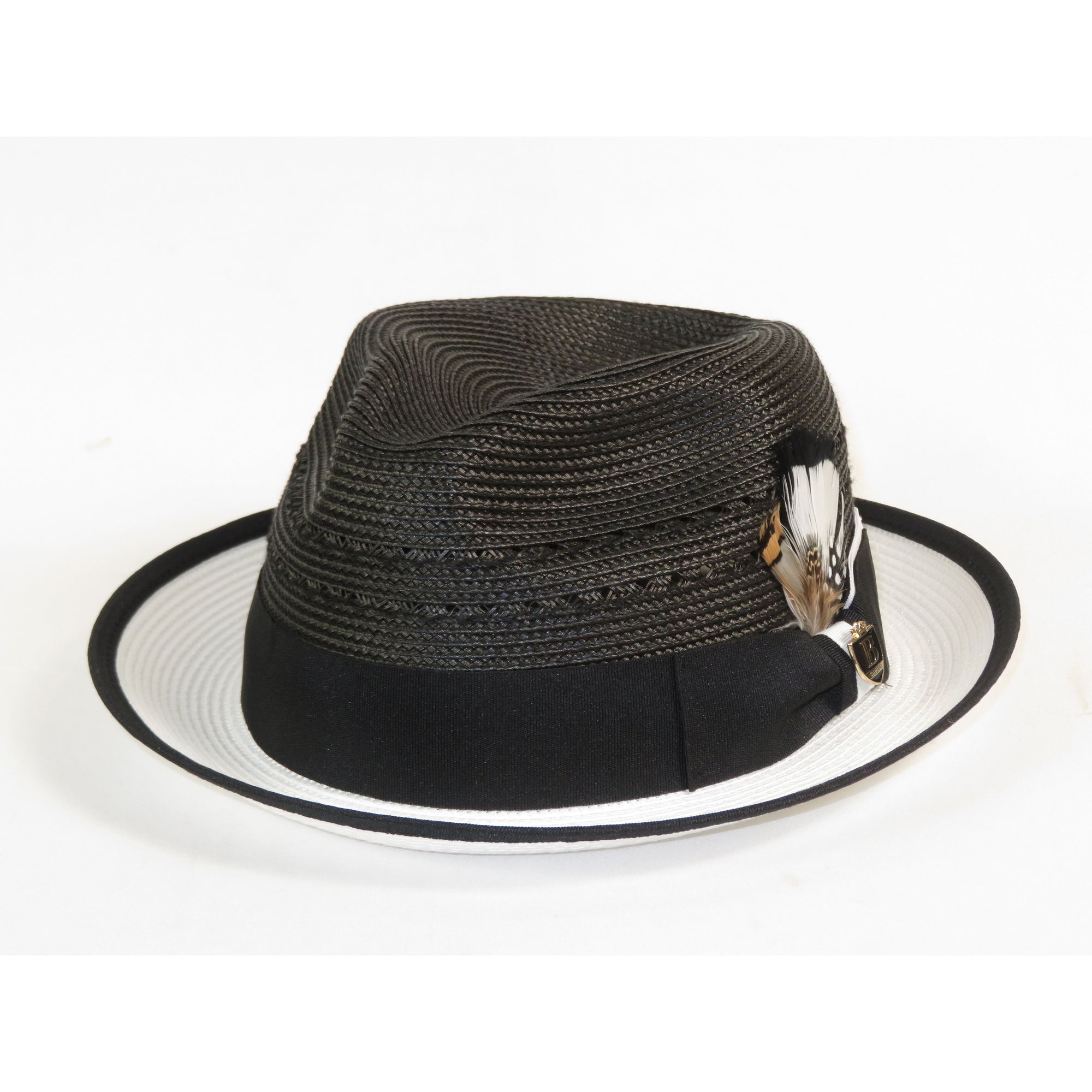 Men's Bruno Capelo 2-Tone Straw Fedora Hat CASANOVA CV890 White/Black