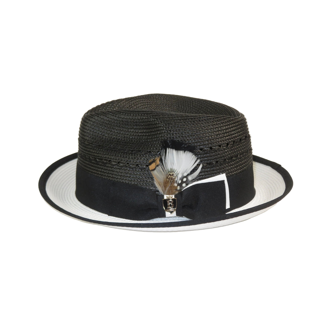 Men's Bruno Capelo 2-Tone Straw Fedora Hat CASANOVA CV890 White/Black