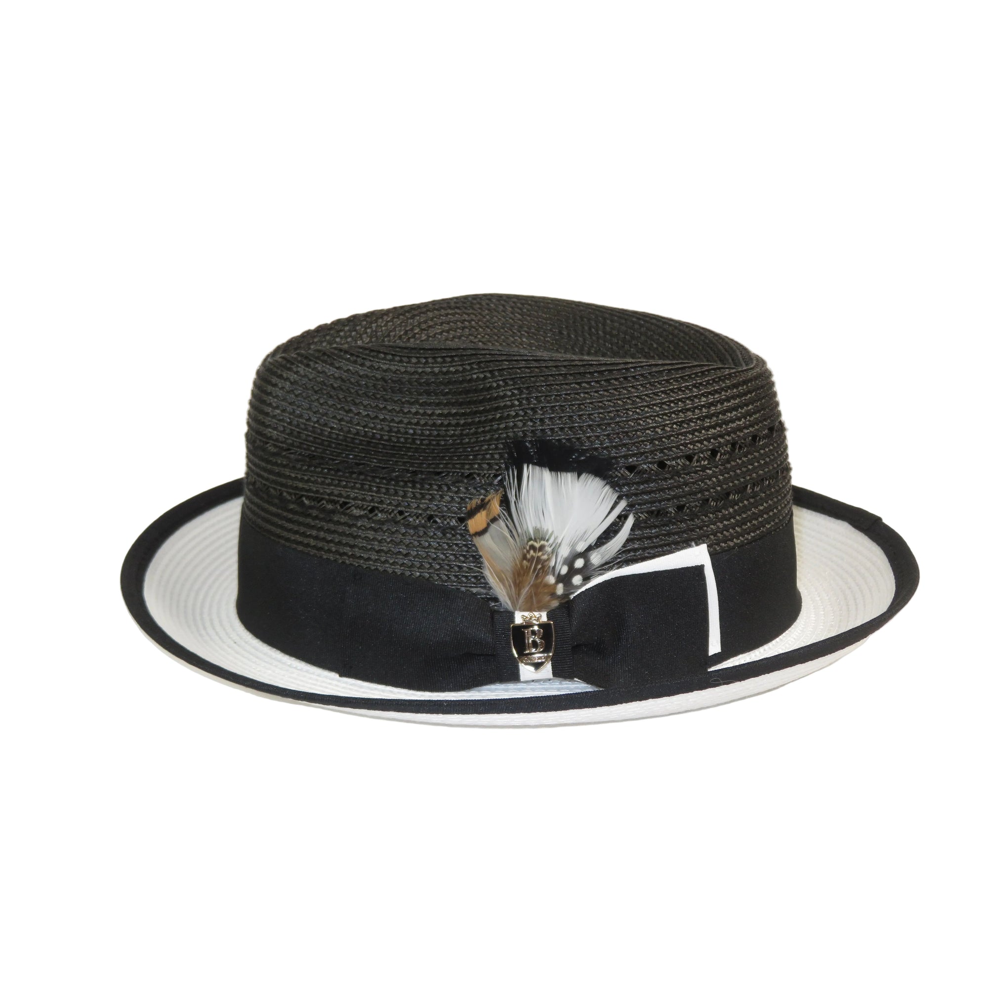 Men's Bruno Capelo 2-Tone Straw Fedora Hat CASANOVA CV890 White/Black