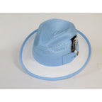 Men's Bruno Capelo 2-Tone Straw Fedora Hat CASANOVA CV891 White/Blue