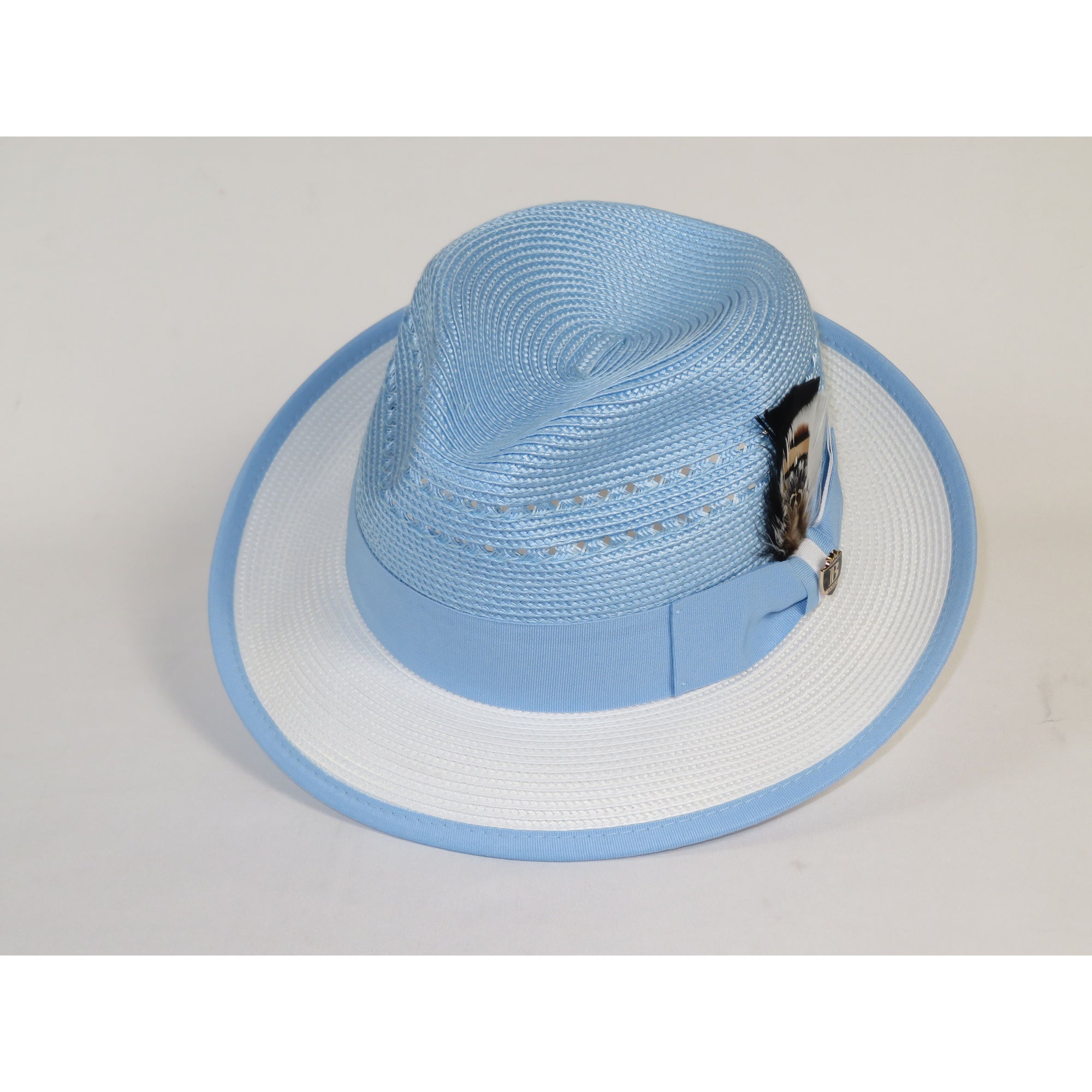 Men's Bruno Capelo 2-Tone Straw Fedora Hat CASANOVA CV891 White/Blue