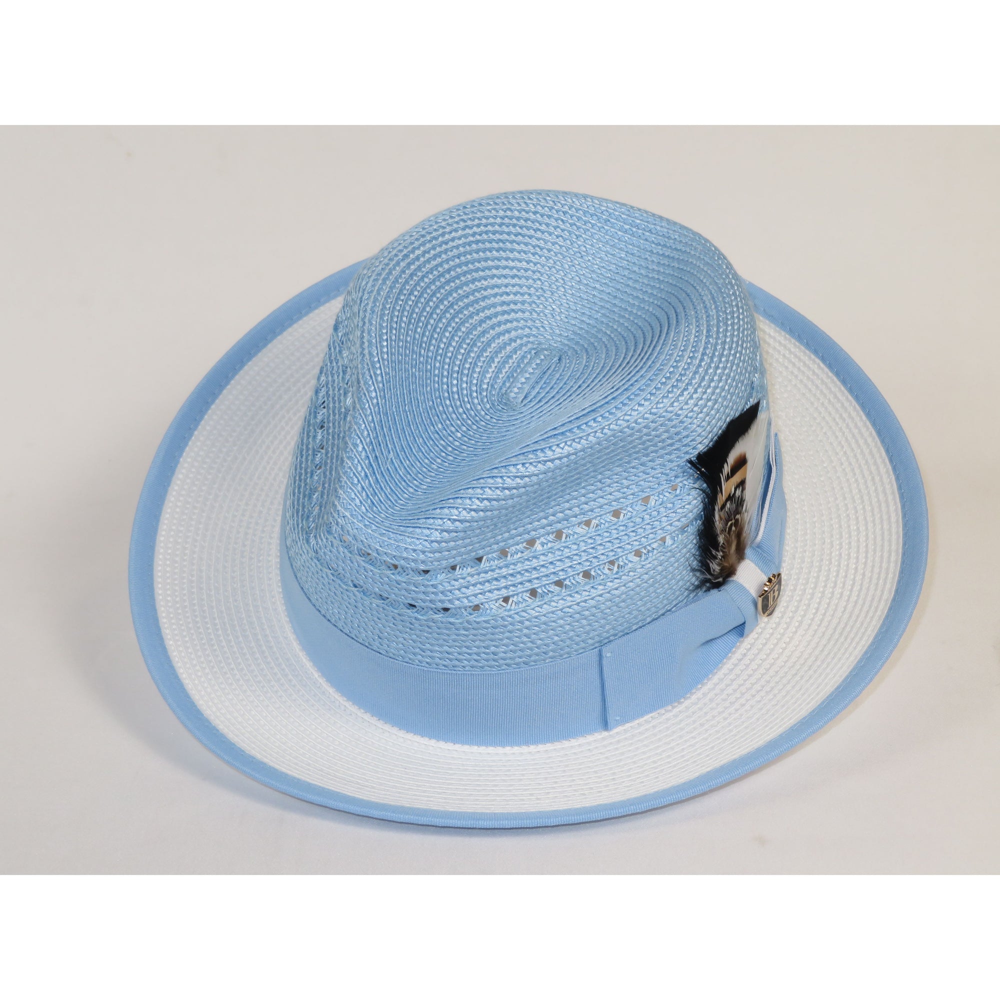 Men's Bruno Capelo 2-Tone Straw Fedora Hat CASANOVA CV891 White/Blue