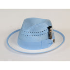 Men's Bruno Capelo 2-Tone Straw Fedora Hat CASANOVA CV891 White/Blue