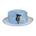 Men's Bruno Capelo 2-Tone Straw Fedora Hat CASANOVA CV891 White/Blue