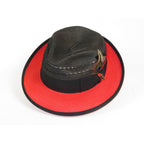 Men's Bruno Capelo 2-Tone Straw Fedora Hat CASANOVA CV892 Black/Red