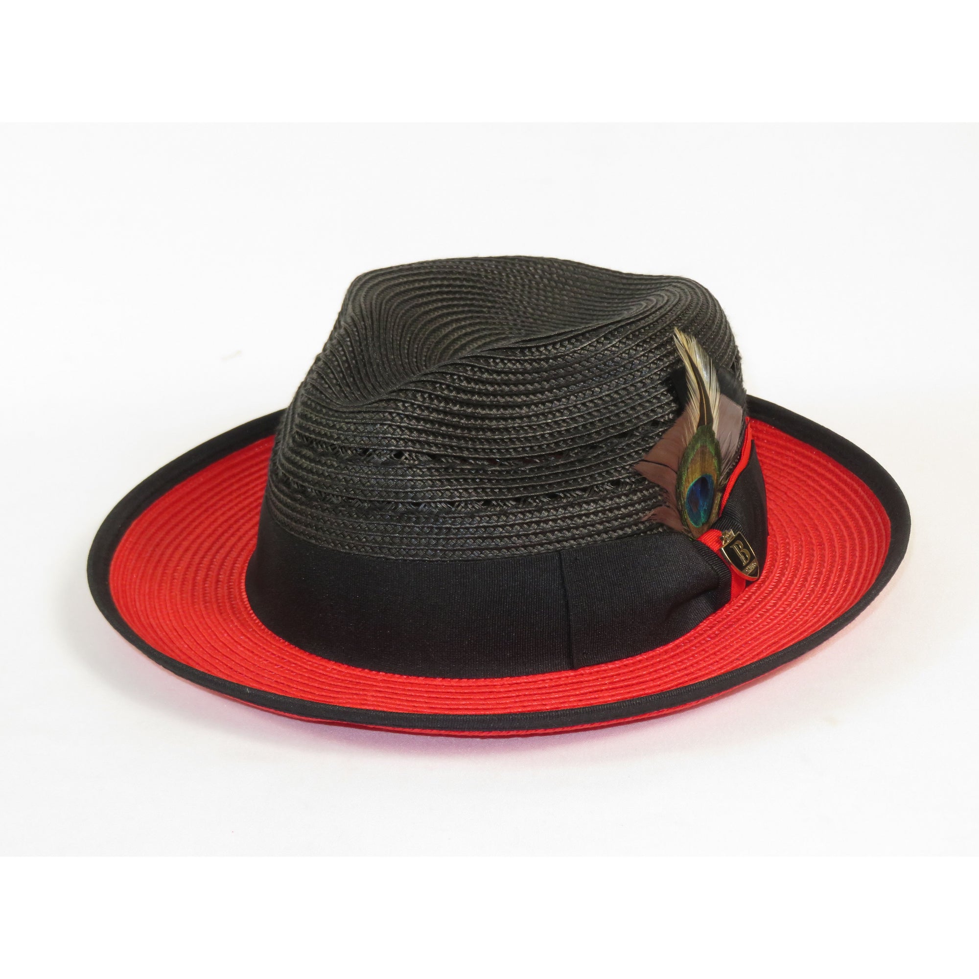 Men's Bruno Capelo 2-Tone Straw Fedora Hat CASANOVA CV892 Black/Red
