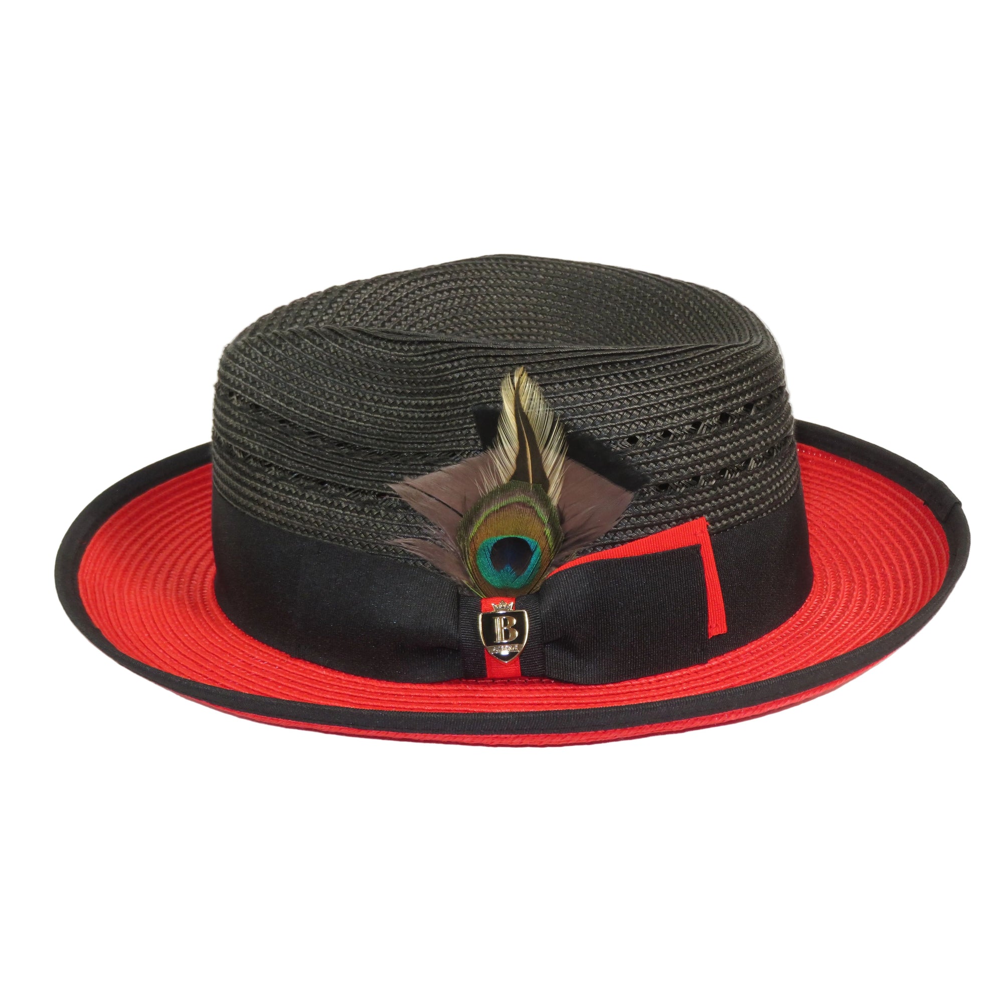 Men's Bruno Capelo 2-Tone Straw Fedora Hat CASANOVA CV892 Black/Red