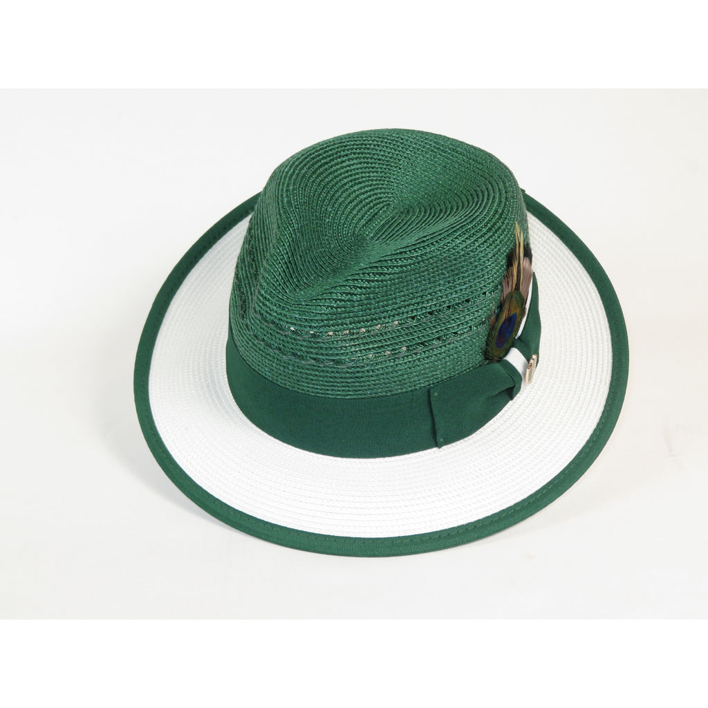 Men's Bruno Capelo 2-Tone Straw Fedora Hat CASANOVA CV894 Emerlad/White