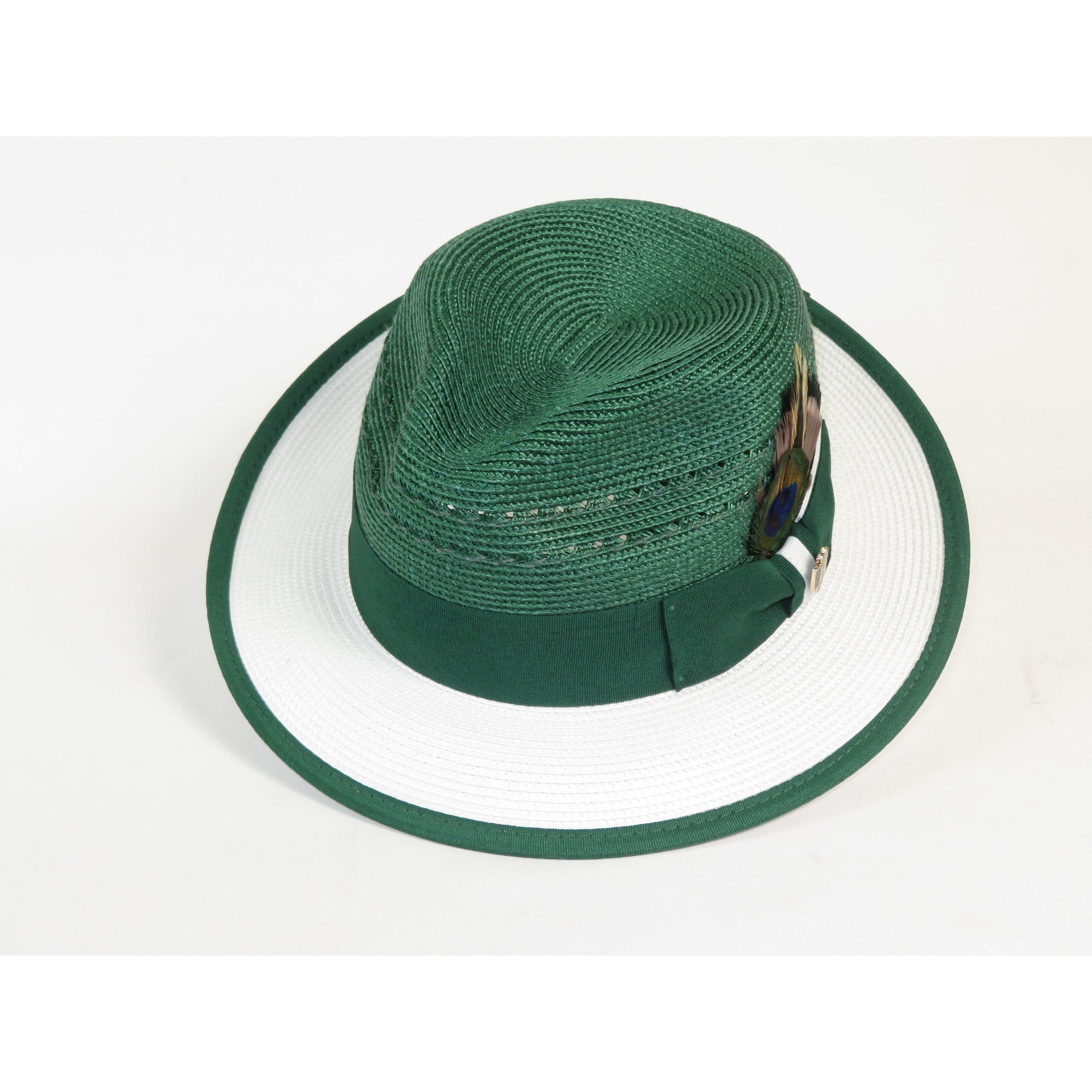 Men's Bruno Capelo 2-Tone Straw Fedora Hat CASANOVA CV894 Emerlad/White