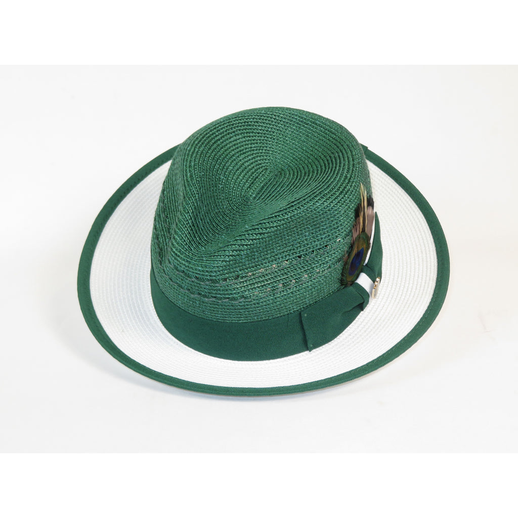 Men's Bruno Capelo 2-Tone Straw Fedora Hat CASANOVA CV894 Emerlad/White