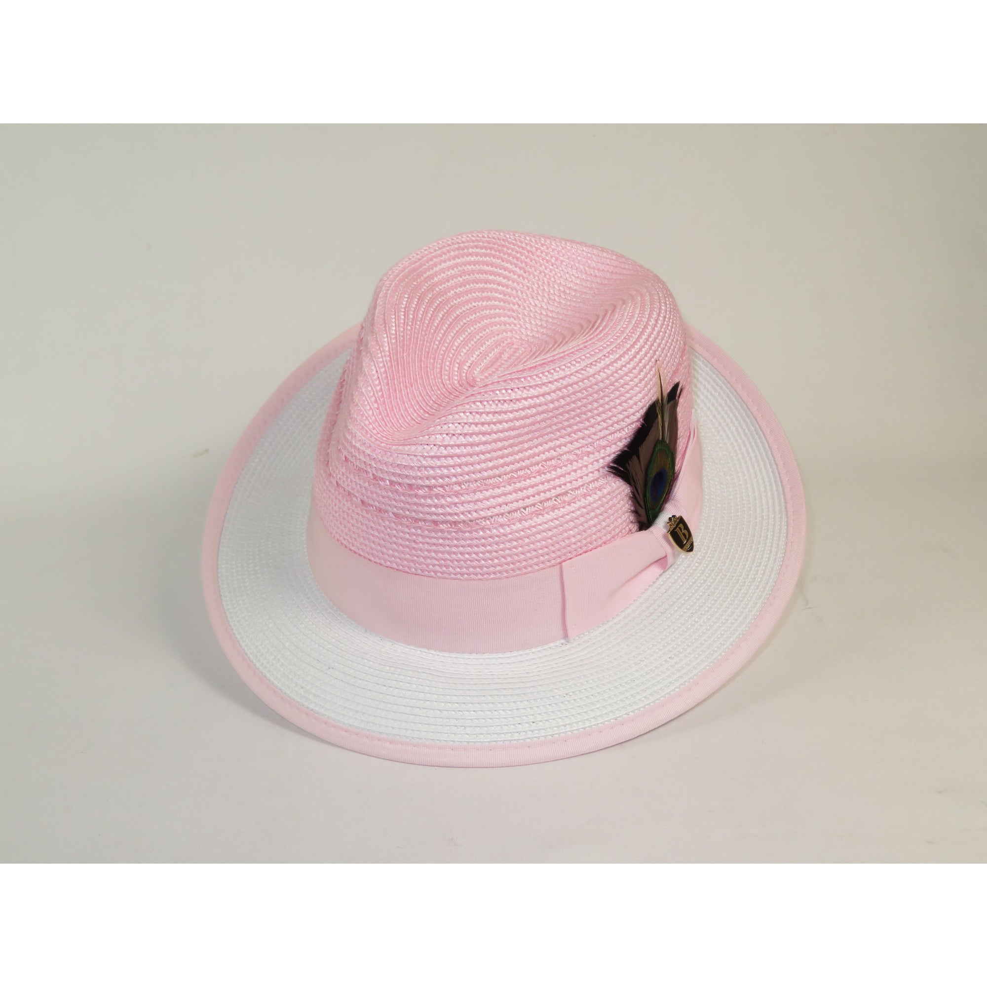 Men's Bruno Capelo 2-Tone Straw Fedora Hat CASANOVA CV895 White/Pink