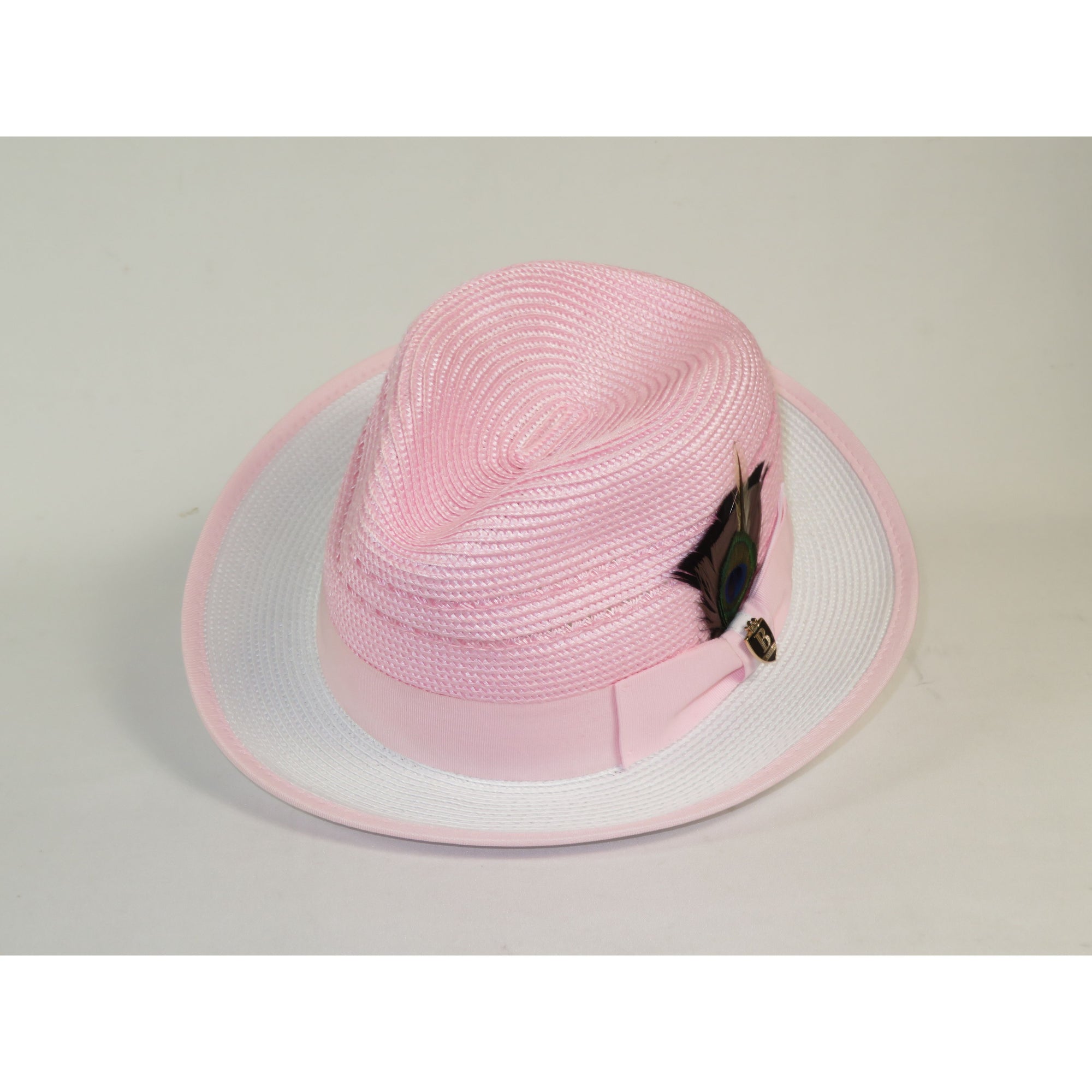 Men's Bruno Capelo 2-Tone Straw Fedora Hat CASANOVA CV895 White/Pink