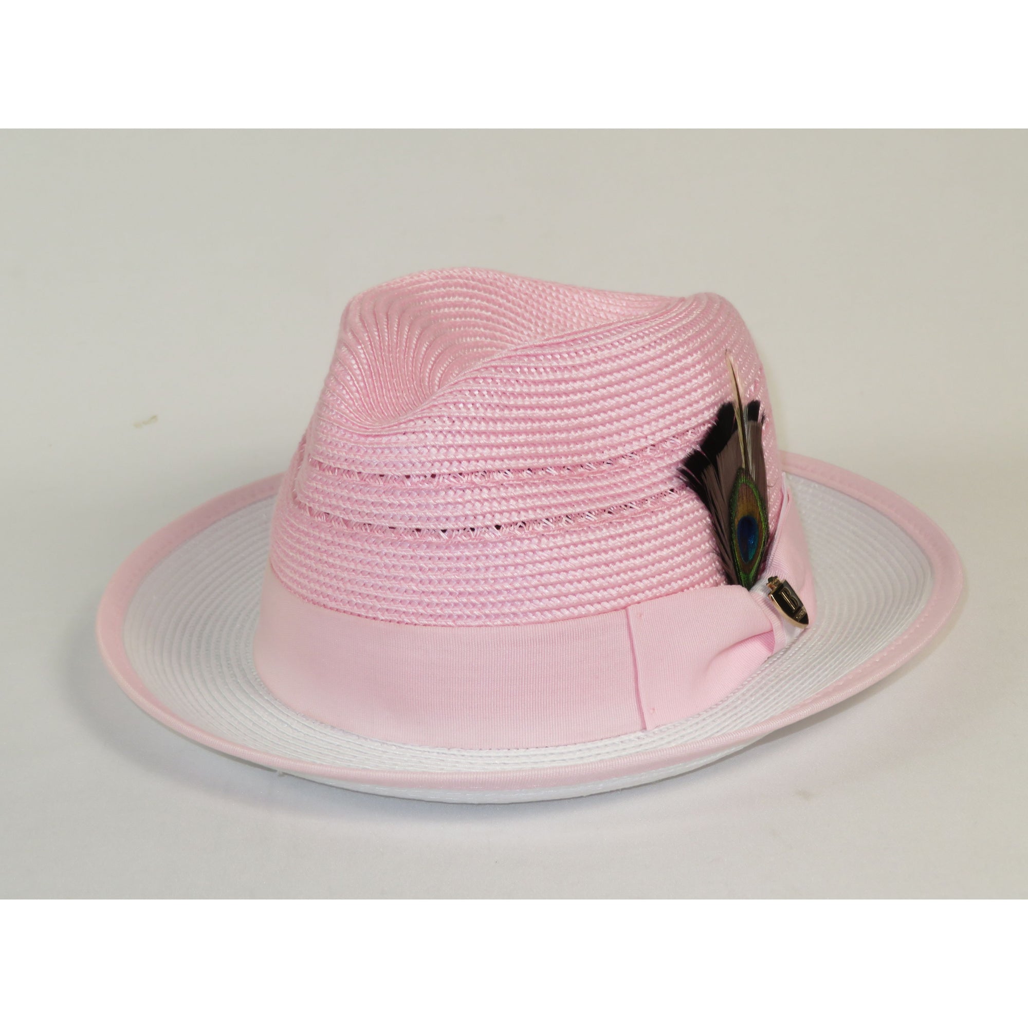 Men's Bruno Capelo 2-Tone Straw Fedora Hat CASANOVA CV895 White/Pink