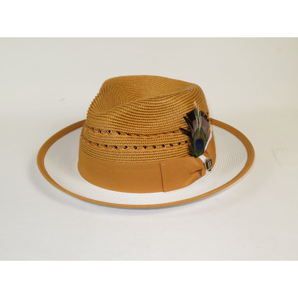 Men's Bruno Capelo 2-Tone Straw Fedora Hat CASANOVA CV896 Gold/White