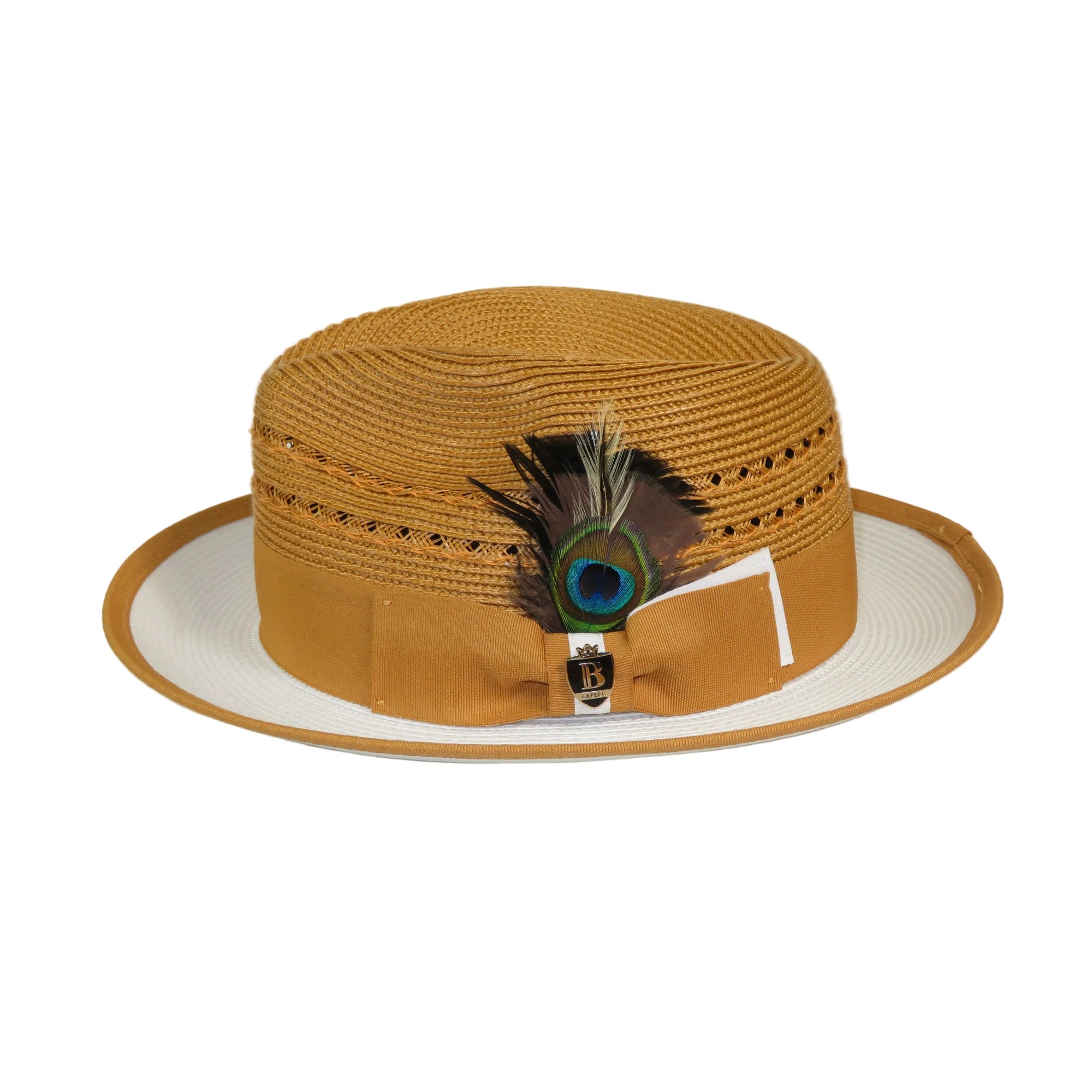 Men's Bruno Capelo 2-Tone Straw Fedora Hat CASANOVA CV896 Gold/White