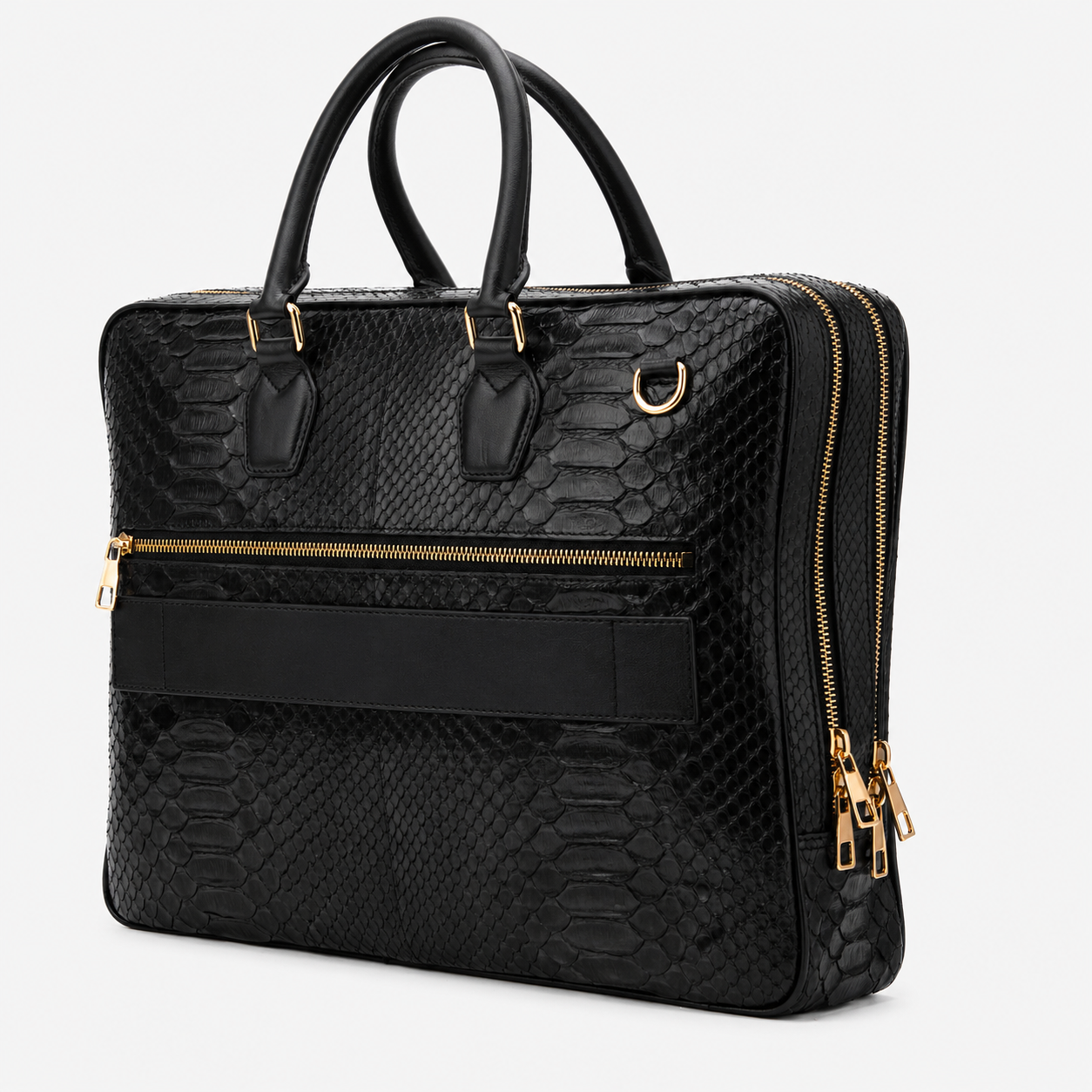 The Cortona Black Snake Leather Men’s Laptop Briefcase