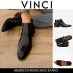 Vinci The Dallas Black Leather Bit Ankle Zip-Up Dress Men Boot