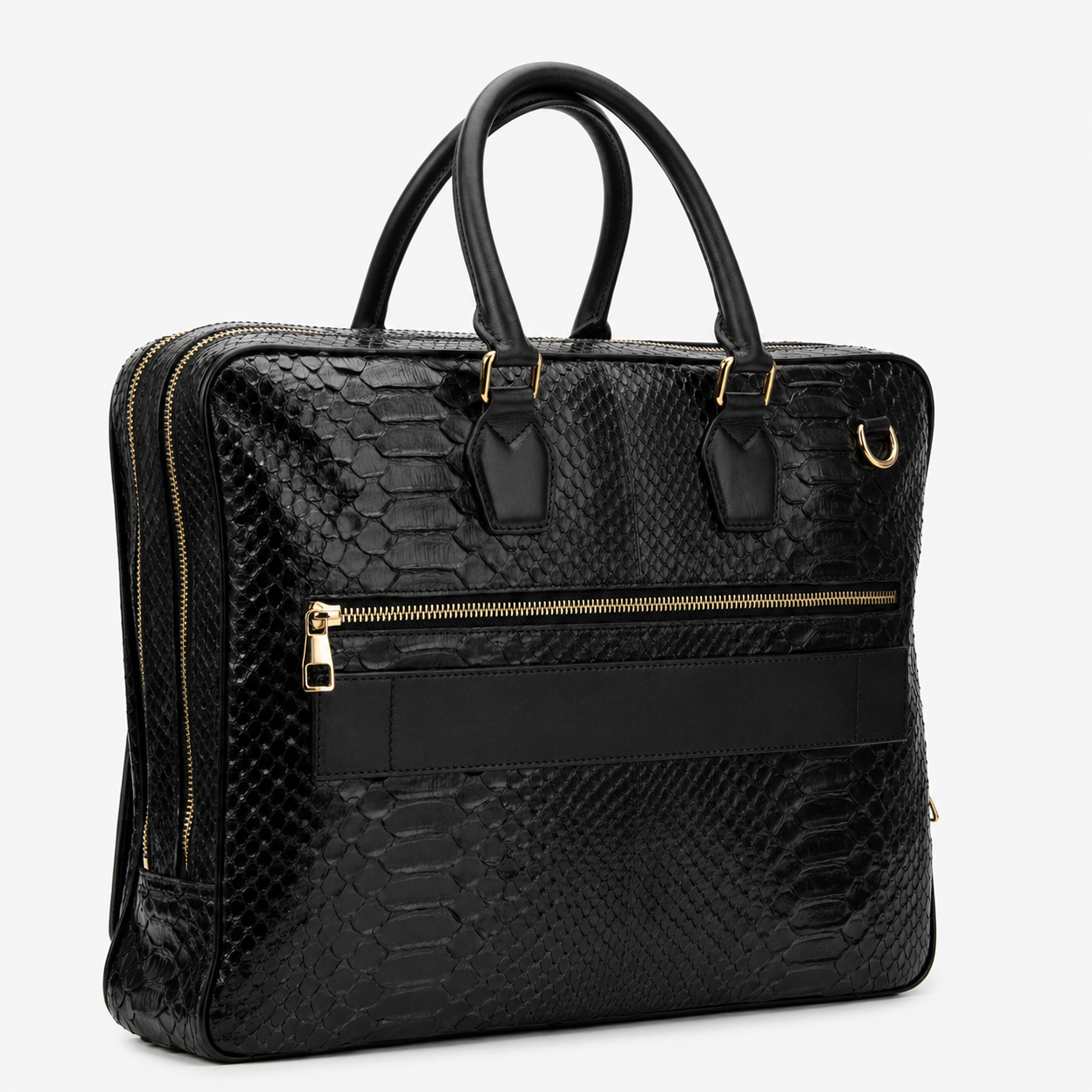 The Cortona Black Snake Leather Men’s Laptop Briefcase