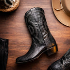 DENVER  Genuine Ostrich Leg Skin Cowboy Boot from the Western Collection Black