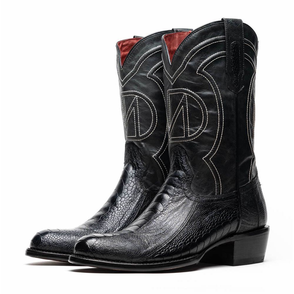 DENVER  Genuine Ostrich Leg Skin Cowboy Boot from the Western Collection Black