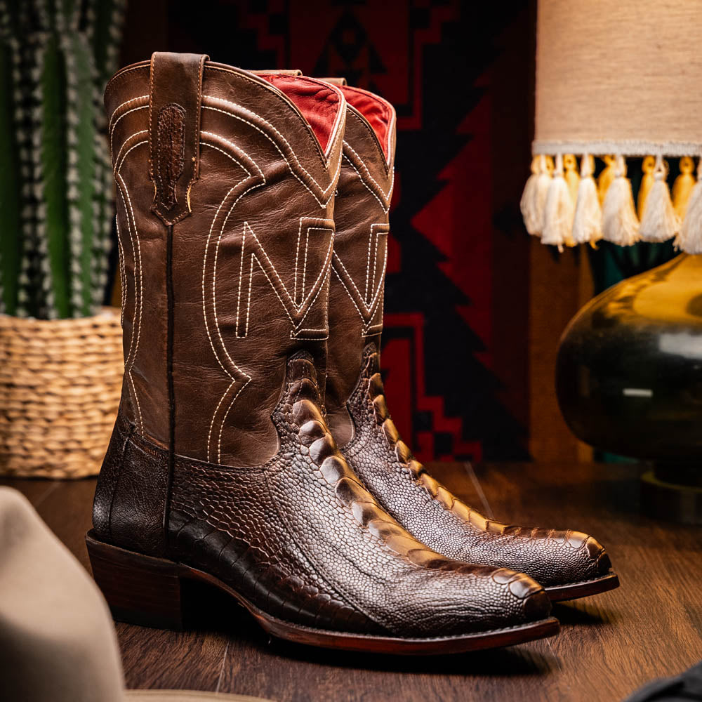 DENVER Genuine Ostrich Leg Skin Cowboy Boot from the Western CollectionClear Brown