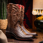 DENVER Genuine Ostrich Leg Skin Cowboy Boot from the Western CollectionClear Brown