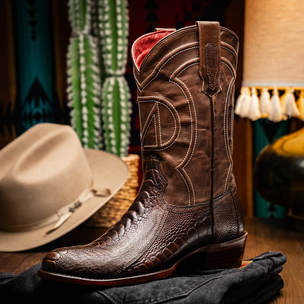 DENVER Genuine Ostrich Leg Skin Cowboy Boot from the Western CollectionClear Brown